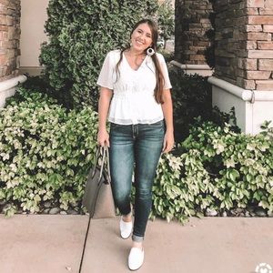 Button down white polka dot shirt